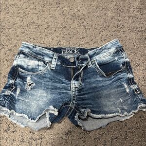 Buckle Blue Distressed Jean Shorts Mid-Thigh